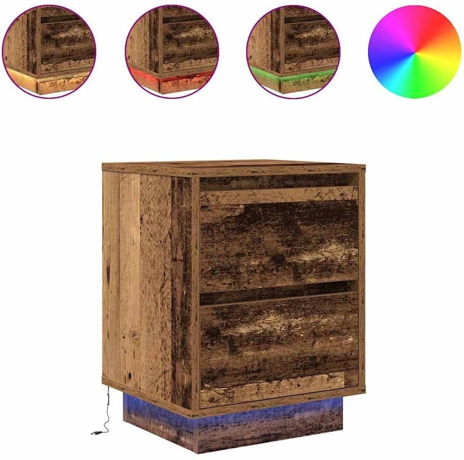 Spintelė prie lovos su LED lemputėmis Old Wood 38x34x50 cm
