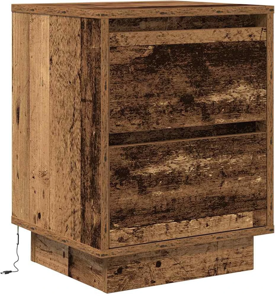 Spintelė prie lovos su LED lemputėmis Old Wood 38x34x50 cm