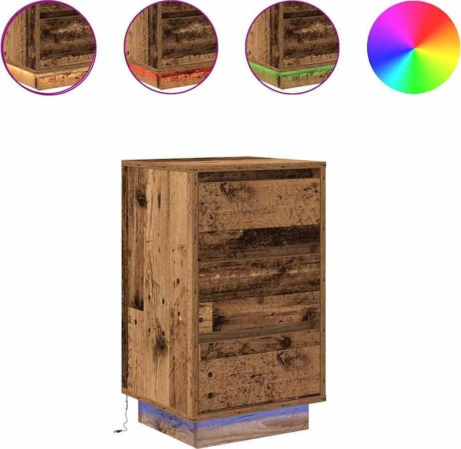 Spintelė prie lovos su LED lemputėmis Old Wood 38x34x65 cm