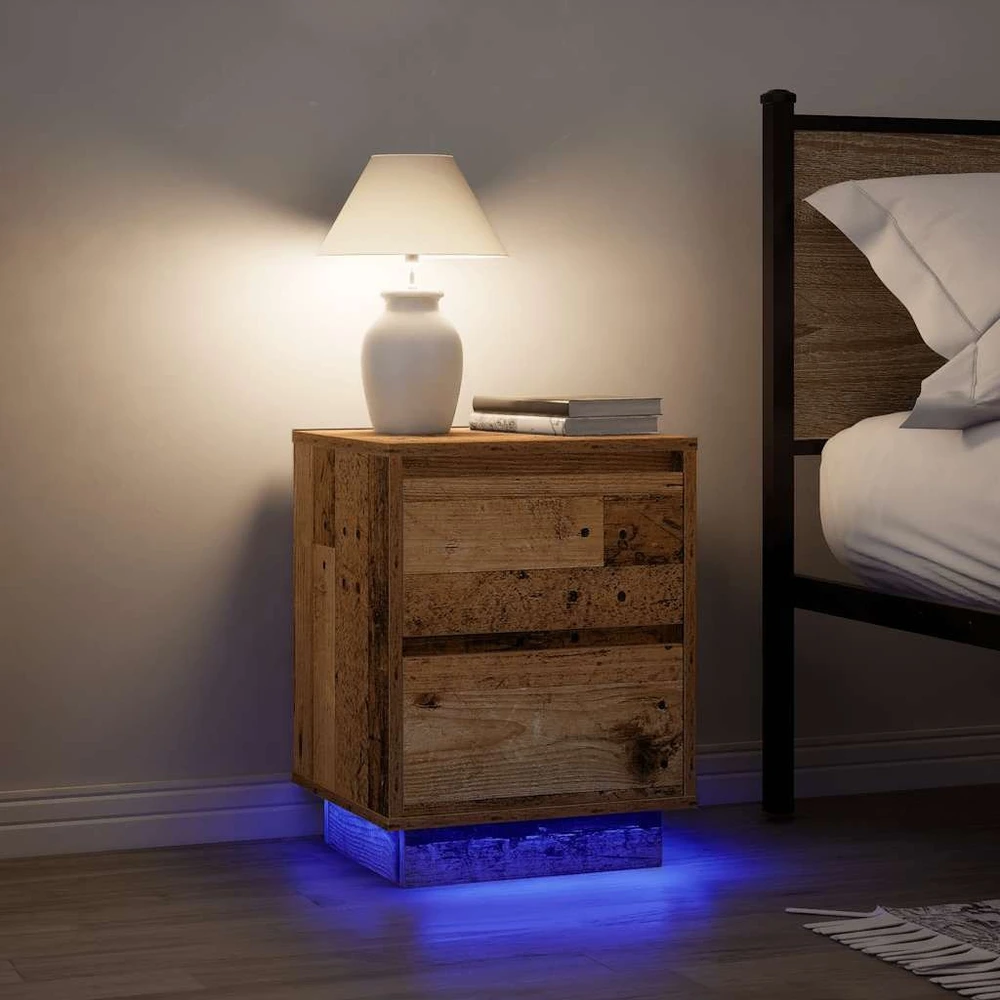 Spintelė prie lovos su LED lemputėmis Old Wood 38x34x50 cm