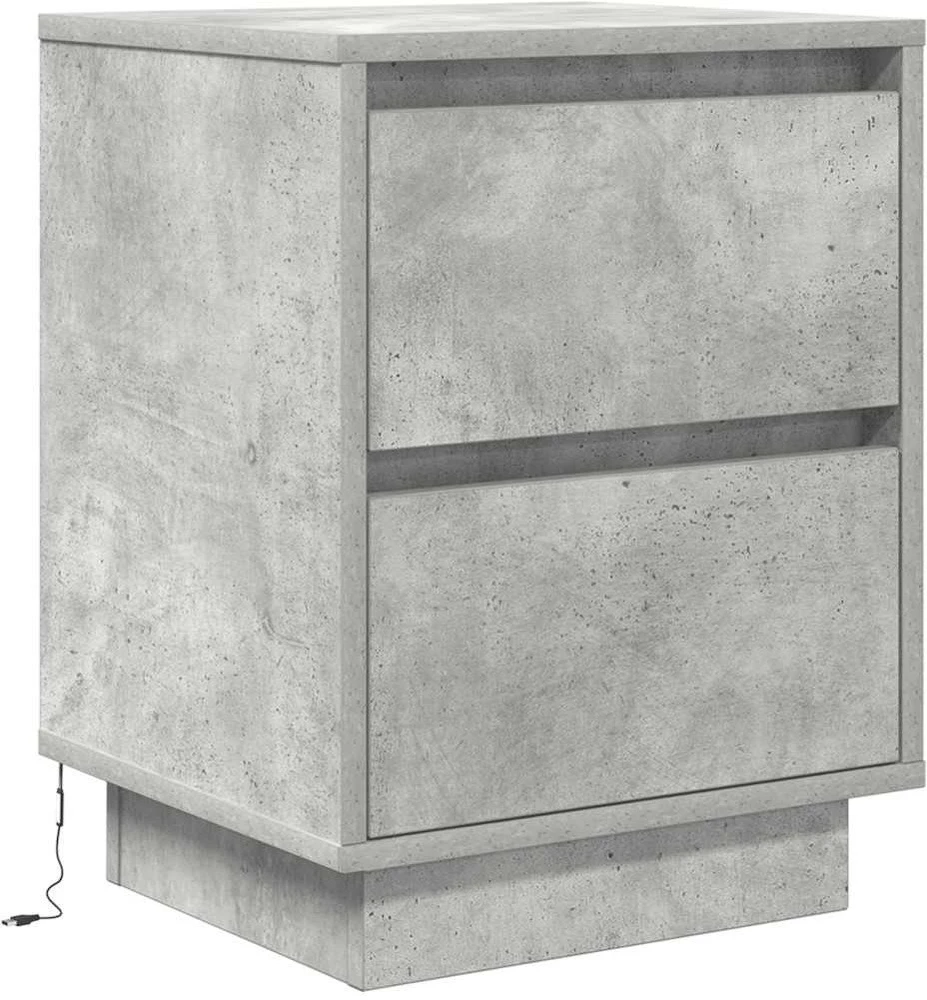 naktinė spintelė su LED lemputėmis Betoninė pilka 38x34x50 cm