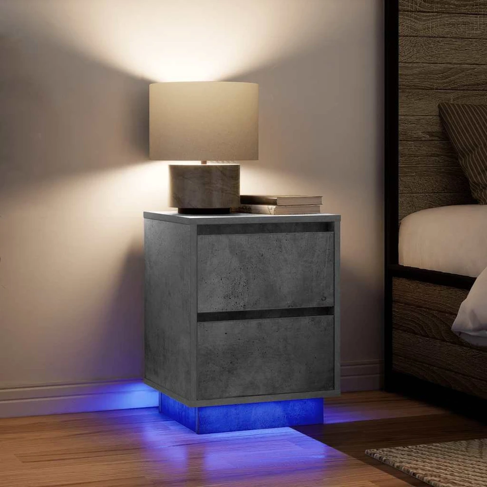 naktinė spintelė su LED lemputėmis Betoninė pilka 38x34x50 cm