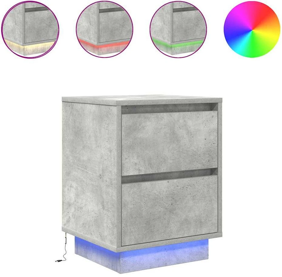 naktinė spintelė su LED lemputėmis Betoninė pilka 38x34x50 cm