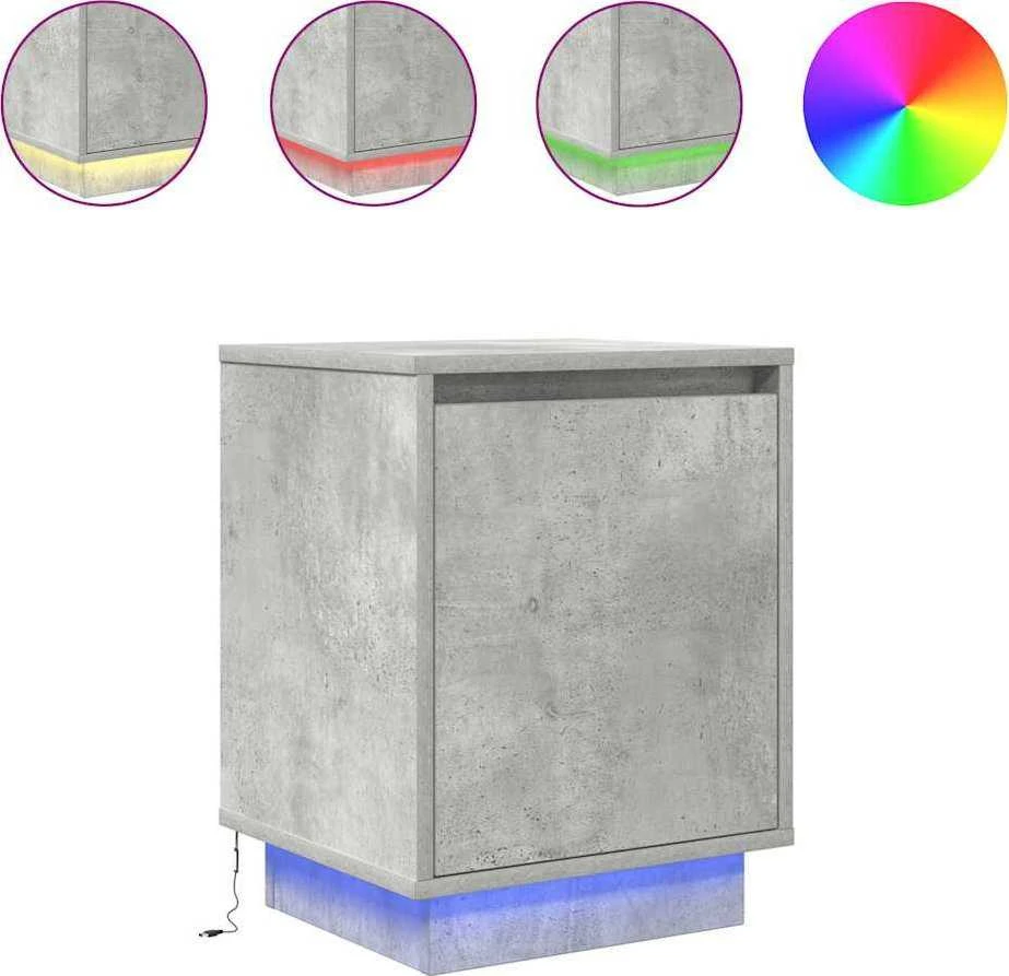 naktinė spintelė su LED lemputėmis Betoninė pilka 38x34x50 cm