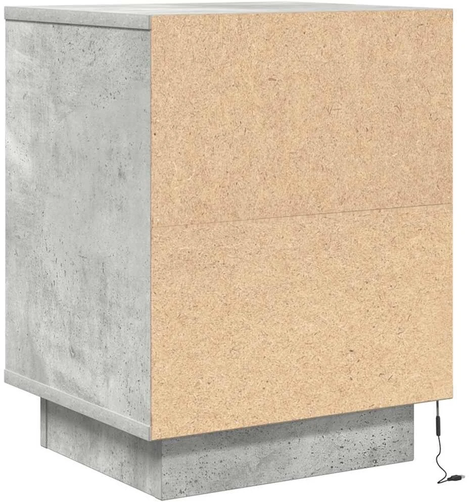 naktinė spintelė su LED lemputėmis Betoninė pilka 38x34x50 cm