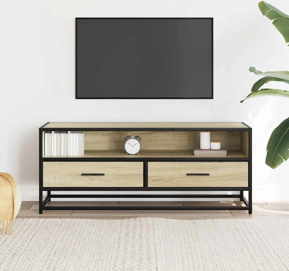 TV staliukas Televizoriaus spintelė, ąžuolo, 100x34,5x40cm, mediena/metalas