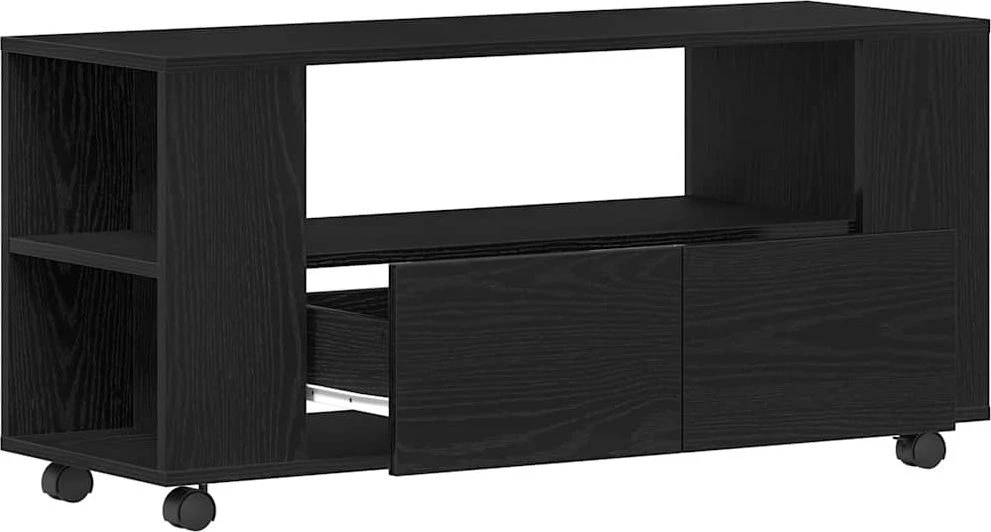 TV staliukas TV spintelė su ratukais, juodas ąžuolas, 102x34,5x43cm, mediena