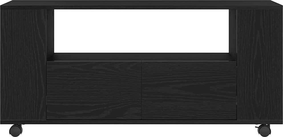 TV staliukas TV spintelė su ratukais, juodas ąžuolas, 102x34,5x43cm, mediena