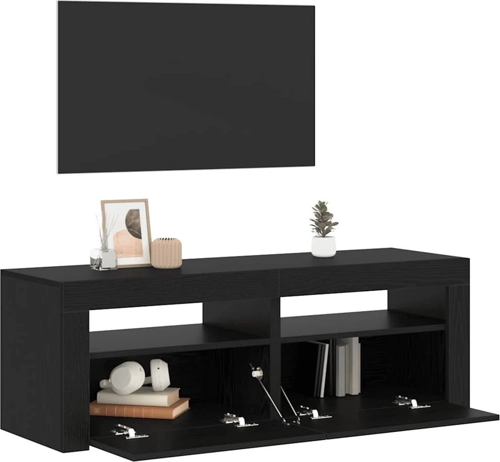 TV staliukas TV spintelė su LED lemputėmis, juodo ąžuolo spalvos, 120x35x40cm, inžinerinė mediena