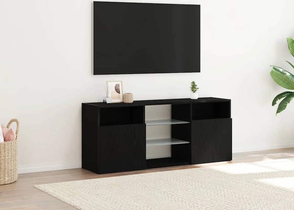 TV staliukas TV spintelė su LED lemputėmis, juodo ąžuolo spalvos, 120x30x50cm, inžinerinė mediena