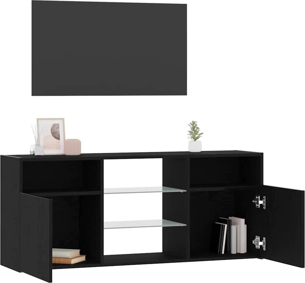 TV staliukas TV spintelė su LED lemputėmis, juodo ąžuolo spalvos, 120x30x50cm, inžinerinė mediena