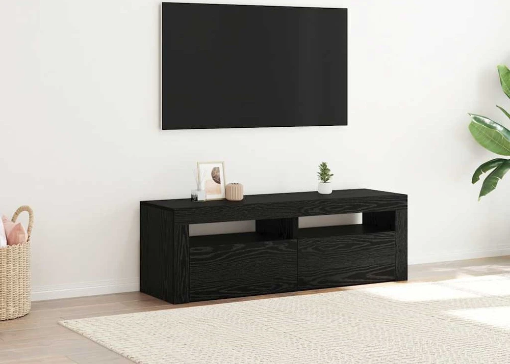 TV staliukas TV spintelė su LED lemputėmis, juodo ąžuolo spalvos, 120x35x40cm, inžinerinė mediena