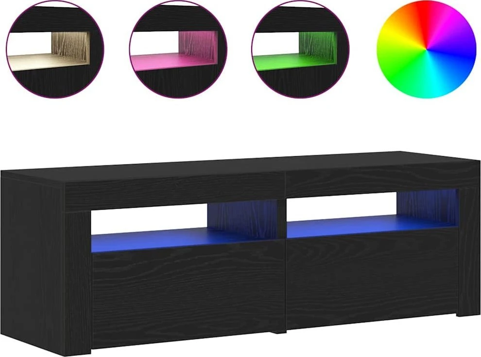 TV staliukas TV spintelė su LED lemputėmis, juodo ąžuolo spalvos, 120x35x40cm, inžinerinė mediena