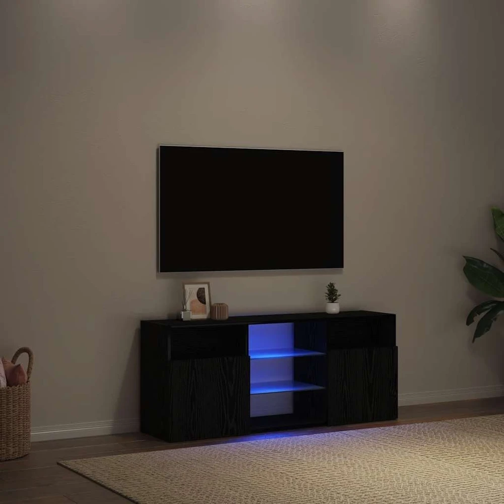 TV staliukas TV spintelė su LED lemputėmis, juodo ąžuolo spalvos, 120x30x50cm, inžinerinė mediena