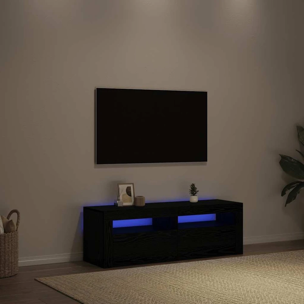 TV staliukas TV spintelė su LED lemputėmis, juodo ąžuolo spalvos, 120x35x40cm, inžinerinė mediena