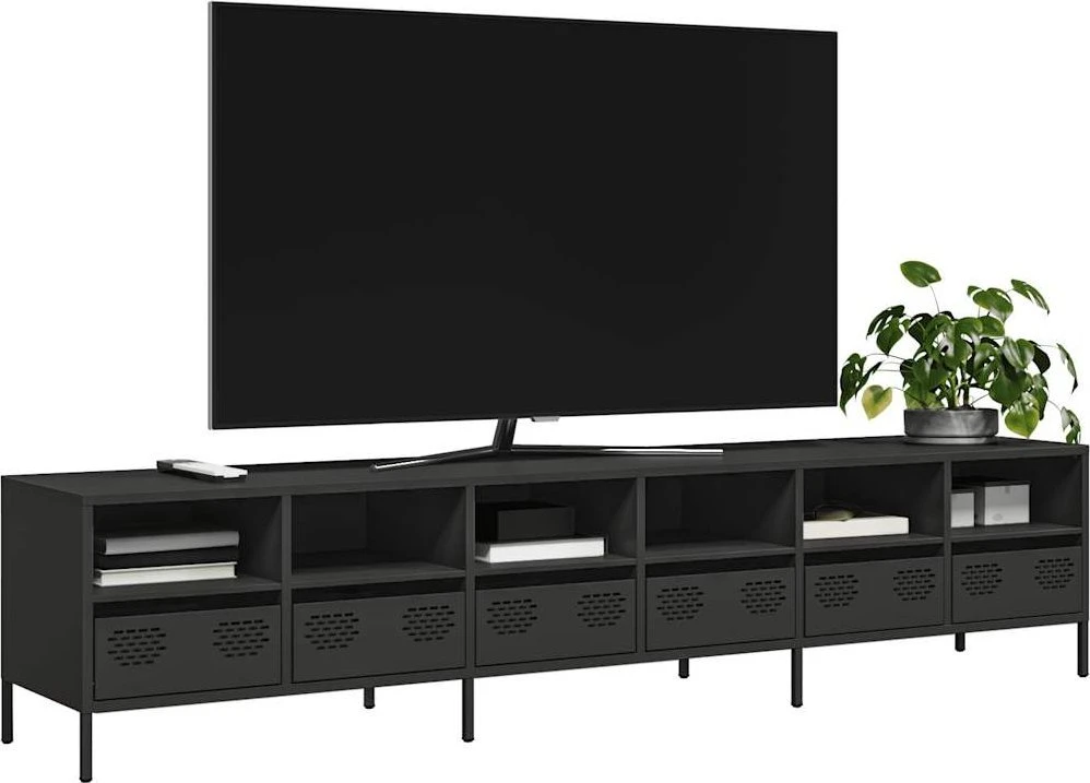 TV staliukas Televizoriaus spintelė, juodas, 202x39x43,5 cm, plienas