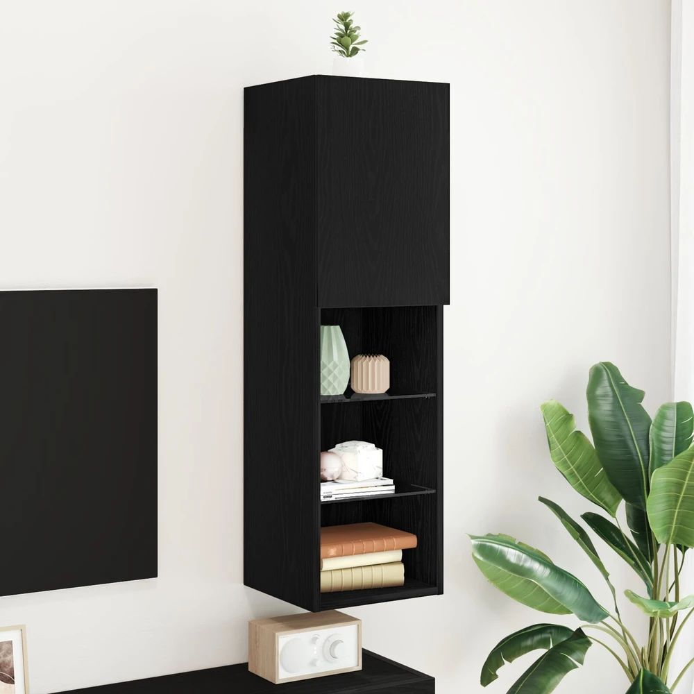 TV staliukas TV spintelių komplektas 30,5 x 30 x 102 cm Juodas ąžuolas