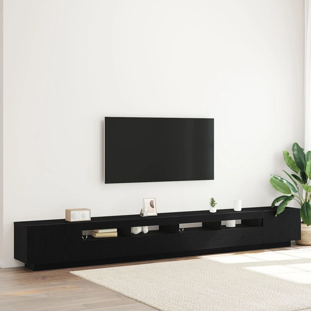 TV staliukas TV spintelių komplektas 3 vnt. Juoda Apdirbta mediena