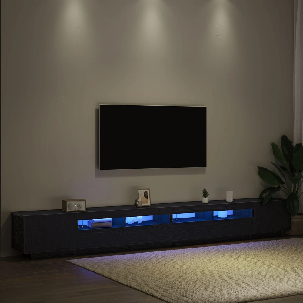 TV staliukas TV spintelių komplektas 3 vnt. Juoda Apdirbta mediena