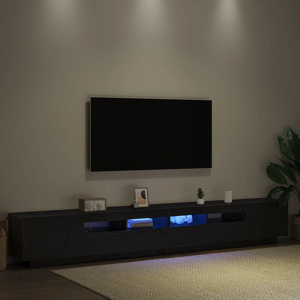 TV staliukas TV spintelių komplektas 3 vnt. Juoda Apdirbta mediena