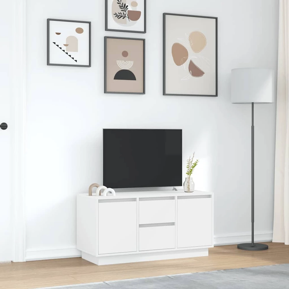 TV staliukas TV spintelė su LED lemputėmis, balta, 100x41x50 cm