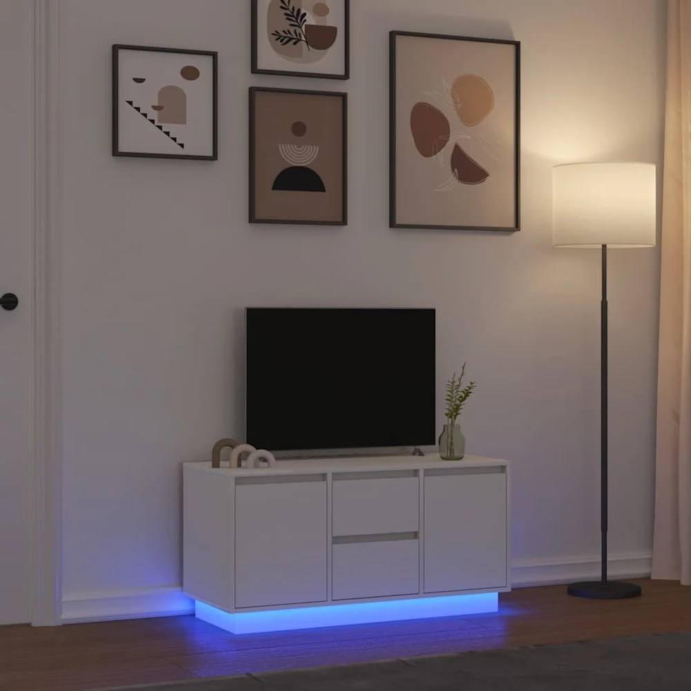 TV staliukas TV spintelė su LED lemputėmis, balta, 100x41x50 cm