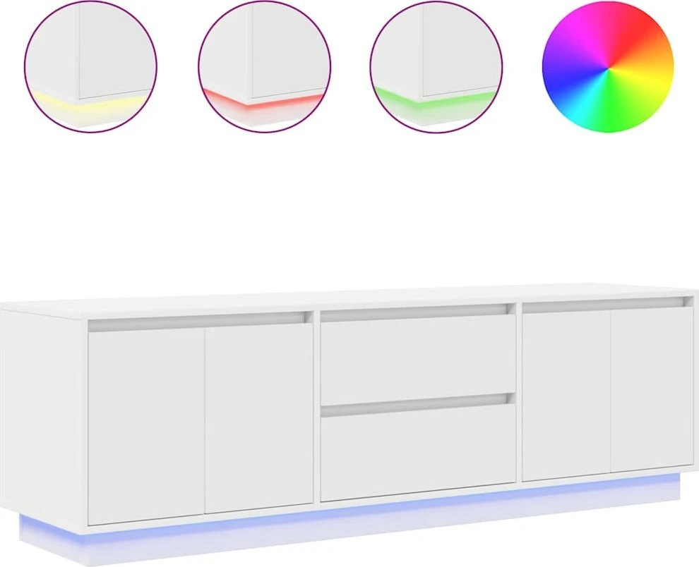 TV staliukas TV spintelė su LED lemputėmis, baltos spalvos, 160,5x41x50 cm