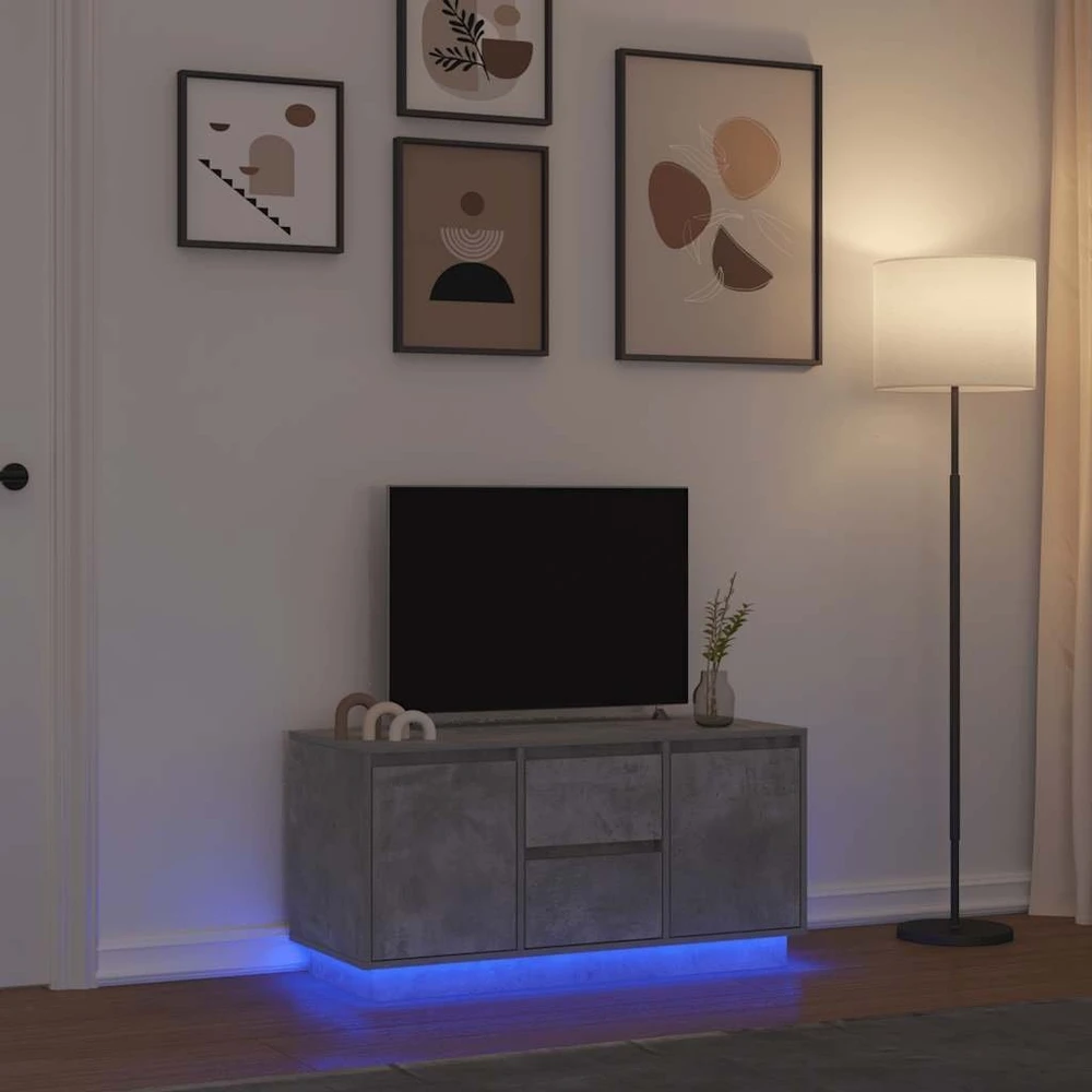 TV staliukas TV spintelė su LED lemputėmis, betono pilka, 100x41x50 cm