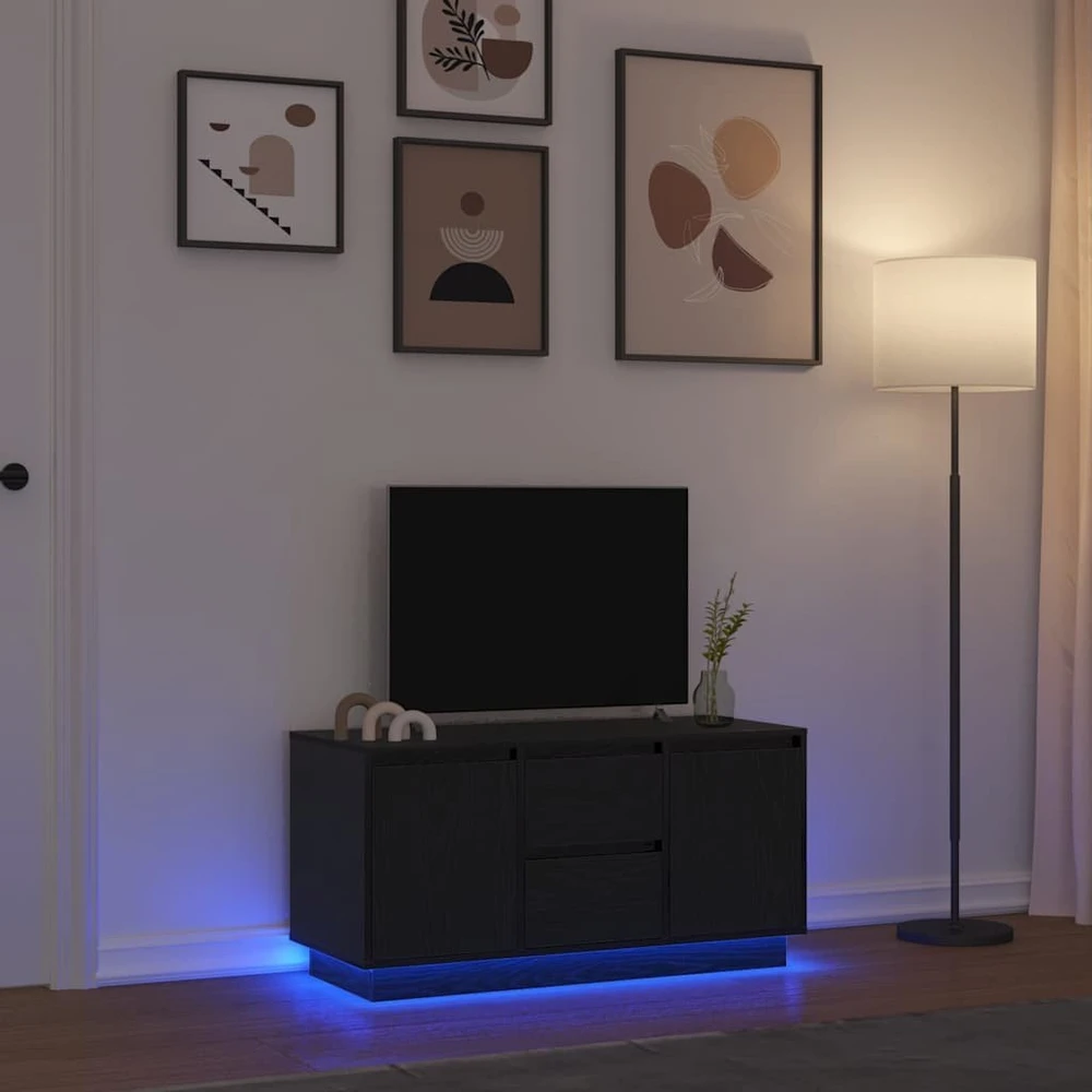 TV staliukas Televizoriaus spintelė su LED apšvietimu, juoda, 100x41x50 cm