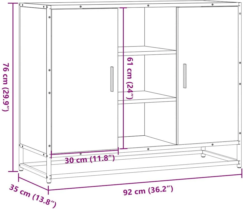 Šoninė spintelė, ruda ąžuolo, 92x35x76cm, apdirbta mediena