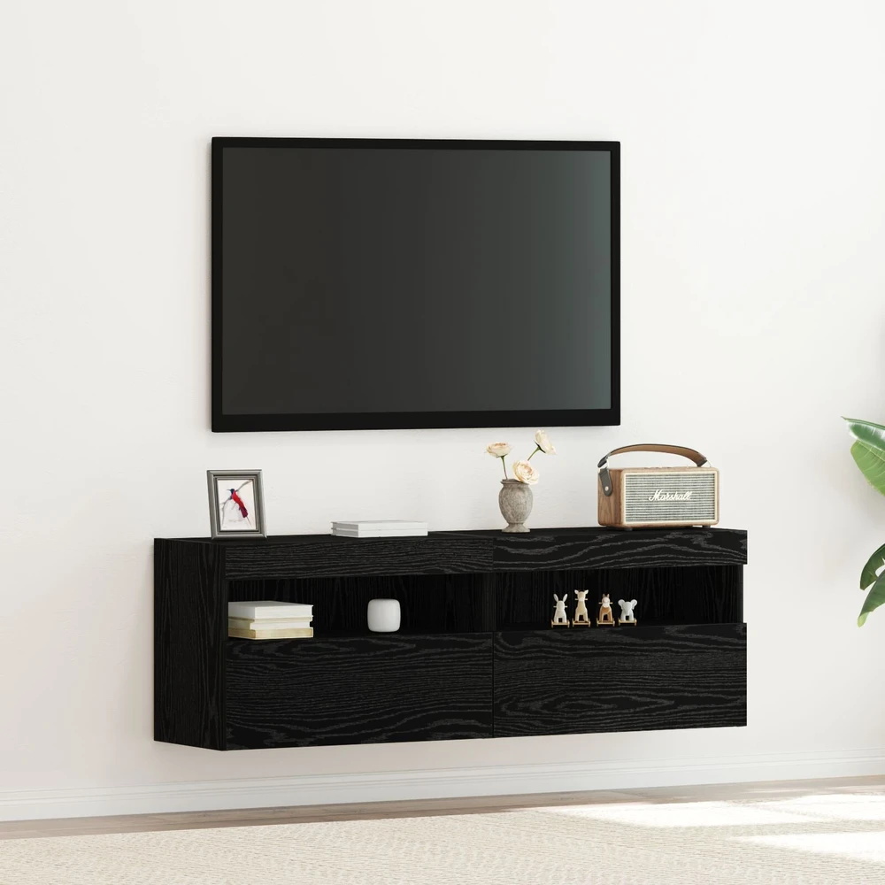TV staliukas TV sieninė spintelė 2 vnt. juoda ąžuolo Apdirbta mediena