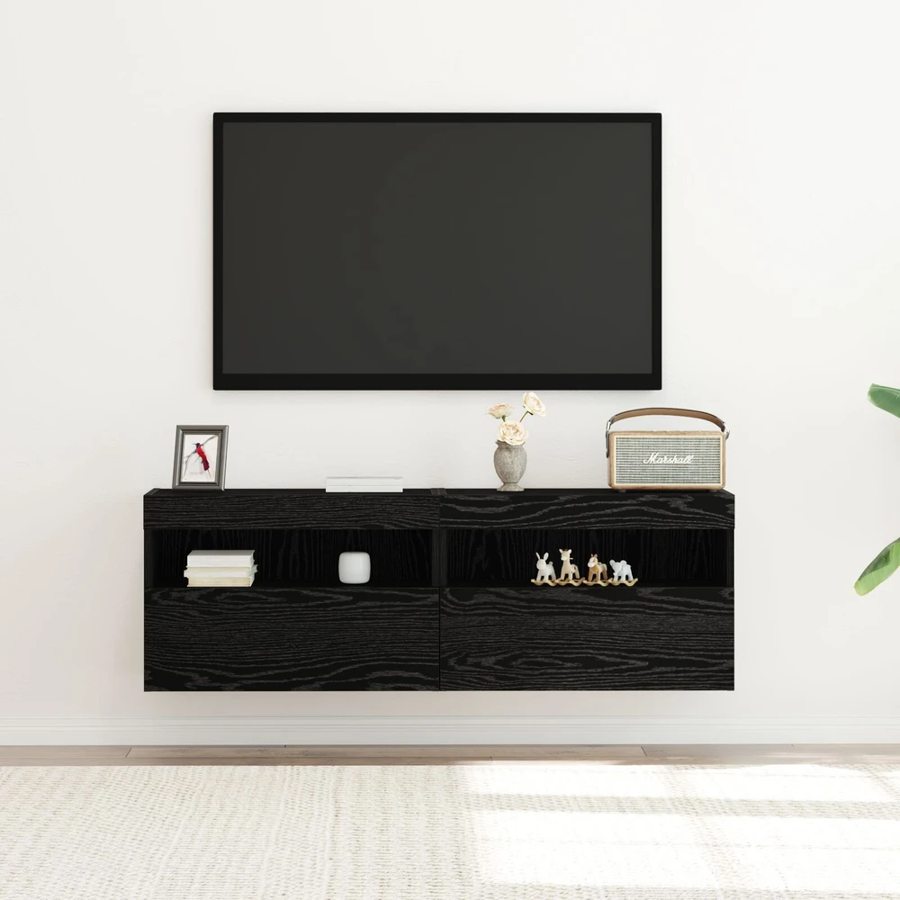 TV staliukas TV sieninė spintelė 2 vnt. juoda ąžuolo Apdirbta mediena