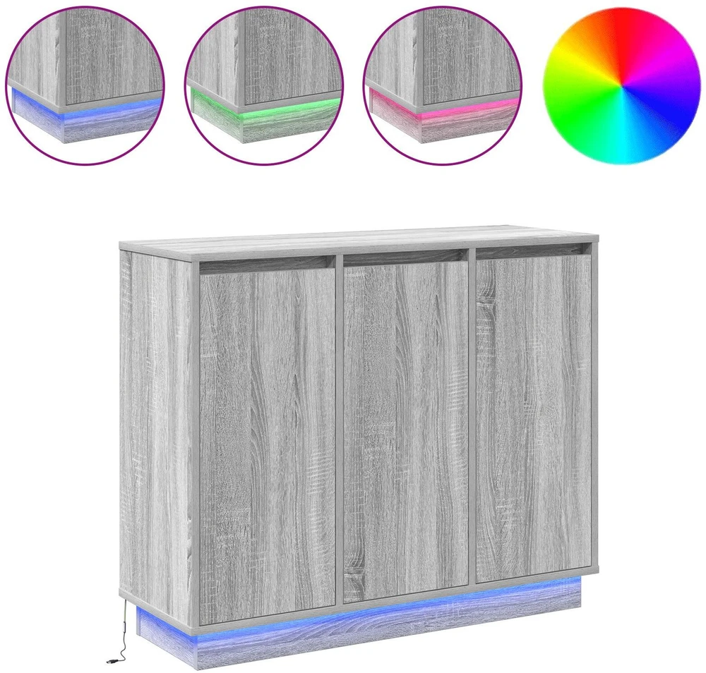 LED Bufetas Pilkas Sonoma 90 x 32 x 75 cm Apdirbta mediena