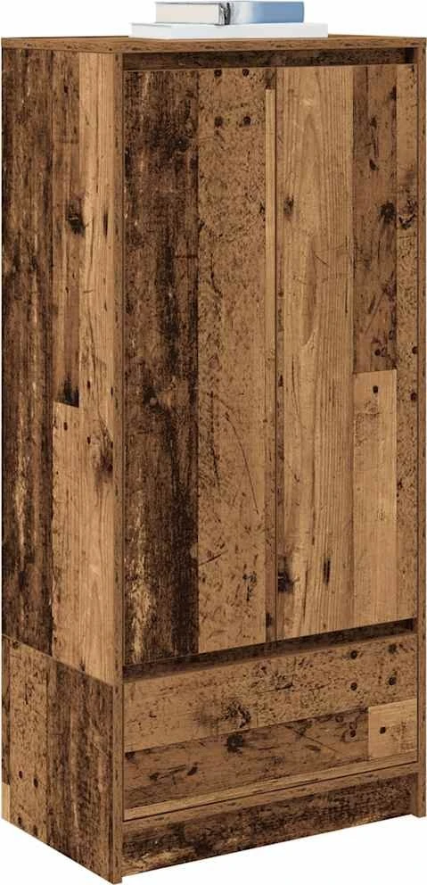Spintelė su 2 stalčiais, sena mediena 55,5x34x119,5 cm, mediena