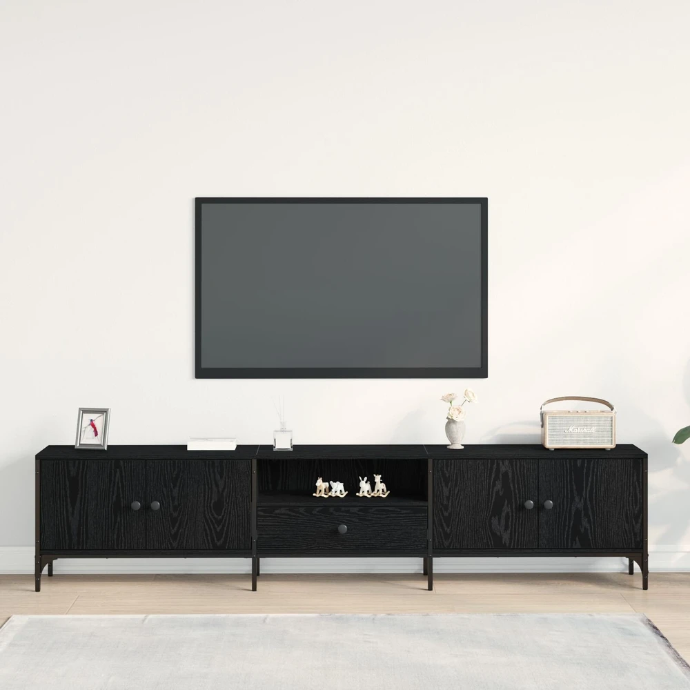 TV staliukas Televizoriaus spintelė 200 x 25 x 44 cm juoda ąžuolo