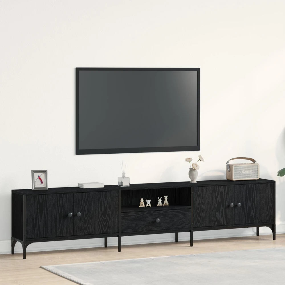TV staliukas Televizoriaus spintelė 200 x 25 x 44 cm juoda ąžuolo