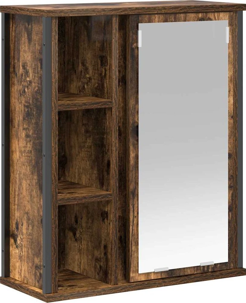 sieninė vonios spintelė su veidrodžiu rūkyto ąžuolo 50x21x60 cm