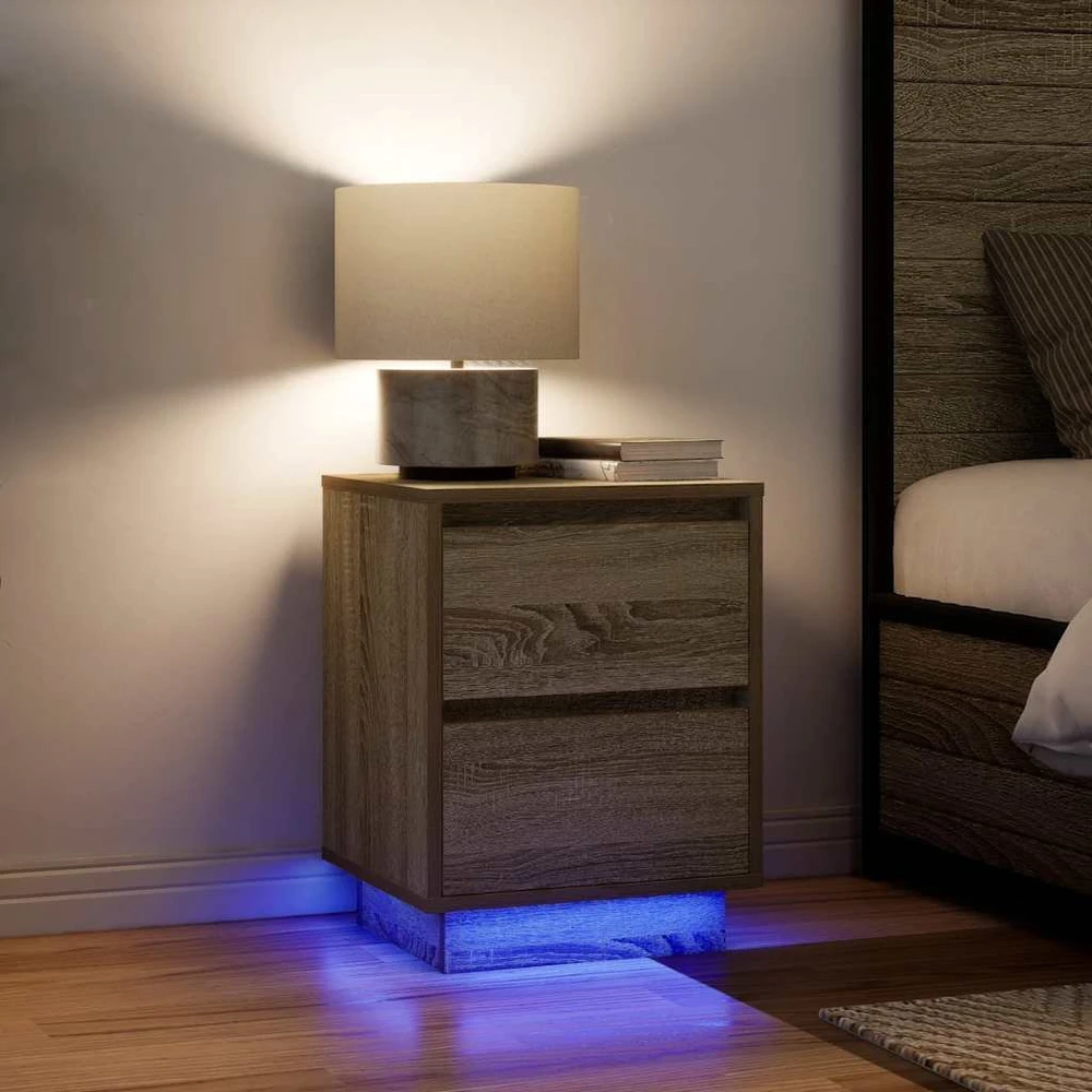 Spintelės prie lovos su LED lemputėmis 2 vnt Sonoma ąžuolas