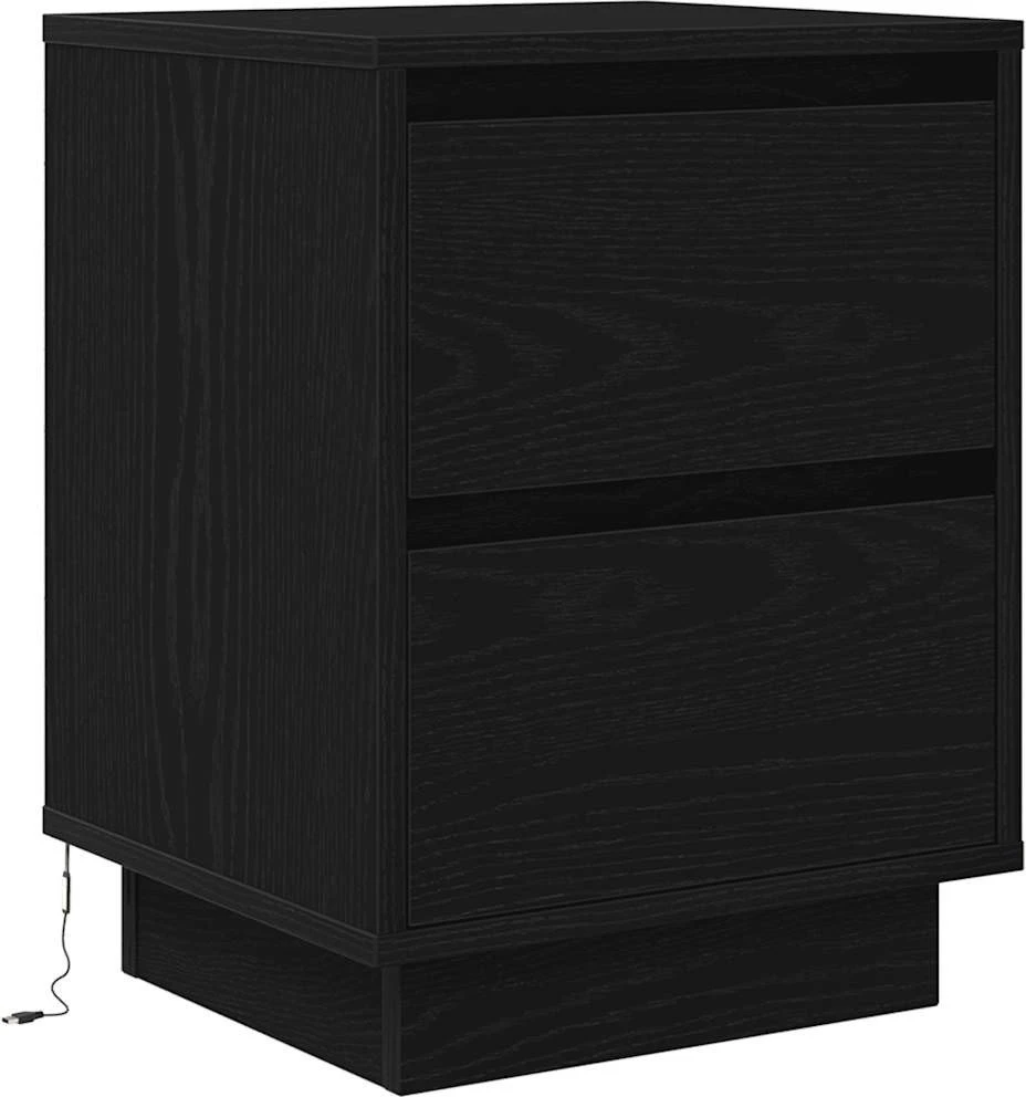 Spintelės prie lovos su LED lemputėmis 2 vnt Juodos 38x34x50 cm