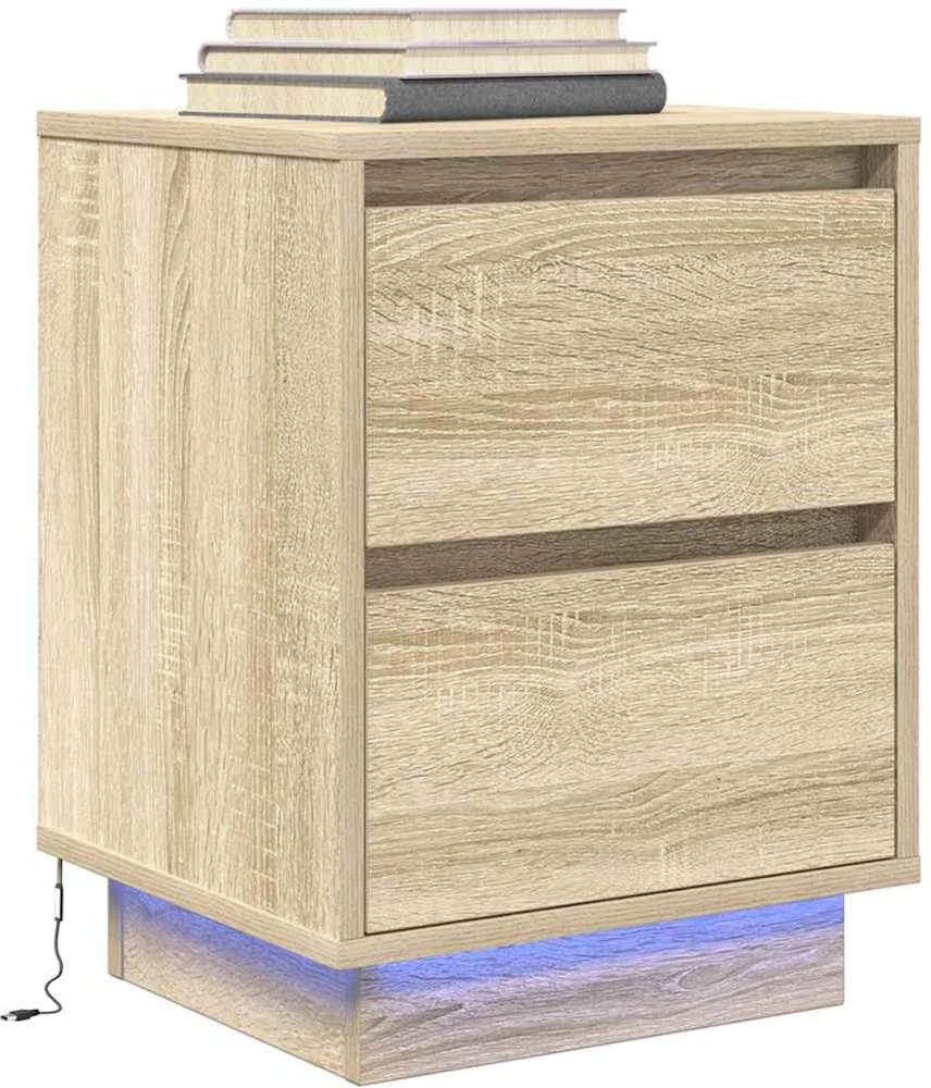 Spintelės prie lovos su LED lemputėmis 2 vnt Sonoma ąžuolas