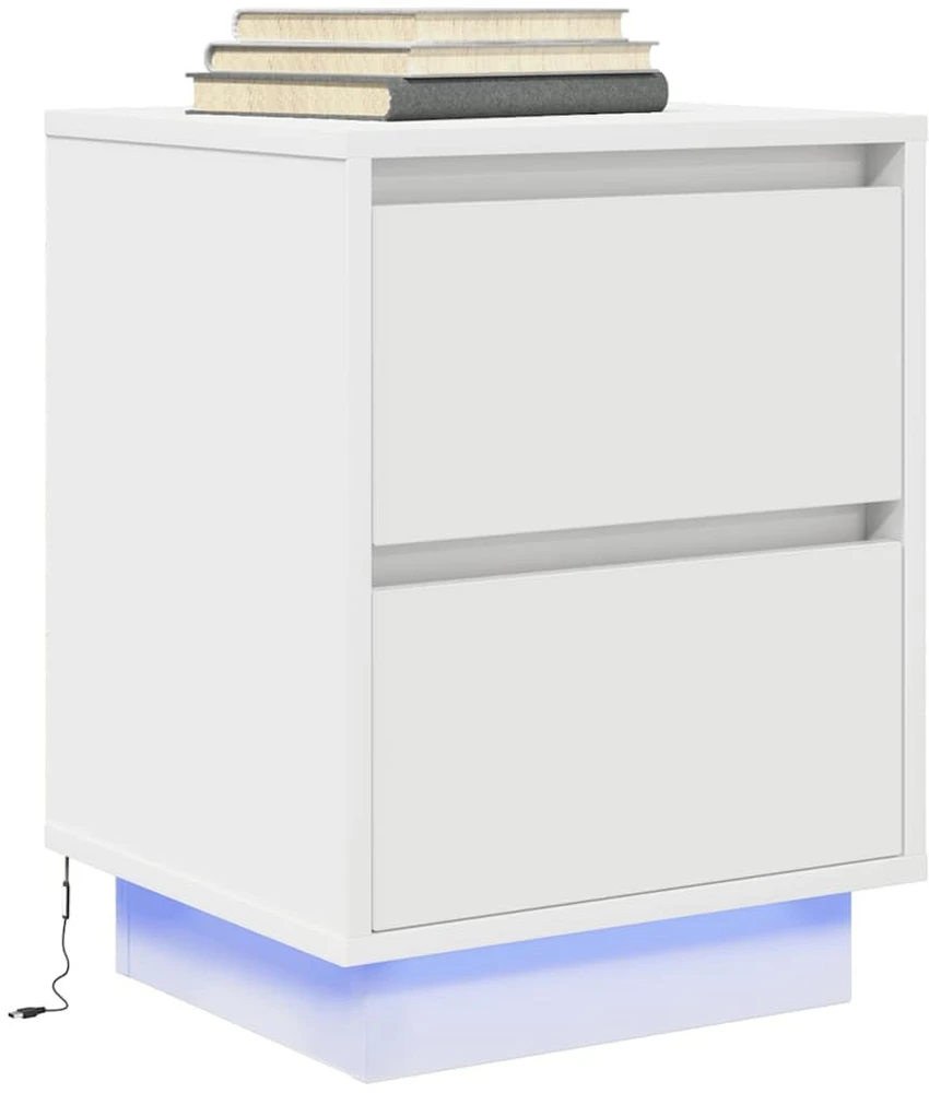 Spintelės prie lovos su LED lemputėmis 2 vnt Baltos 38x34x50 cm