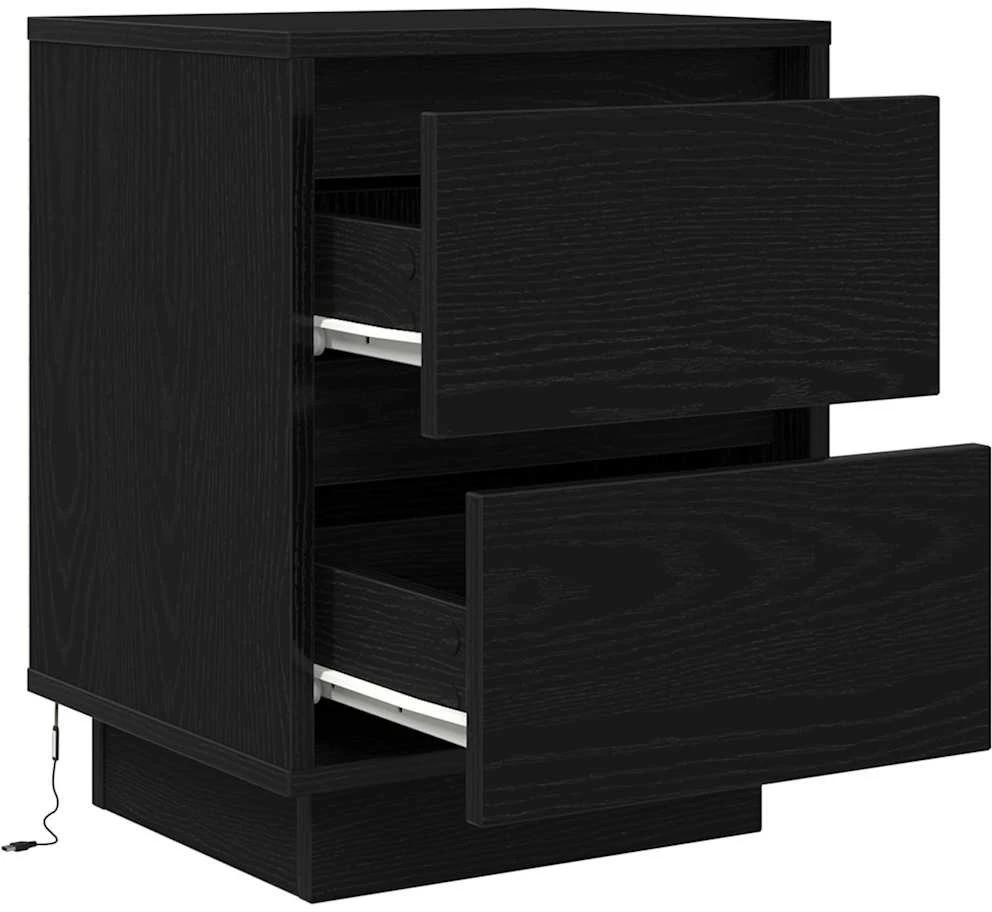 Spintelės prie lovos su LED lemputėmis 2 vnt Juodos 38x34x50 cm