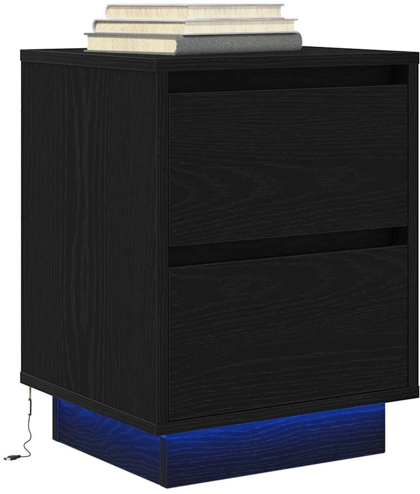 Spintelės prie lovos su LED lemputėmis 2 vnt Juodos 38x34x50 cm