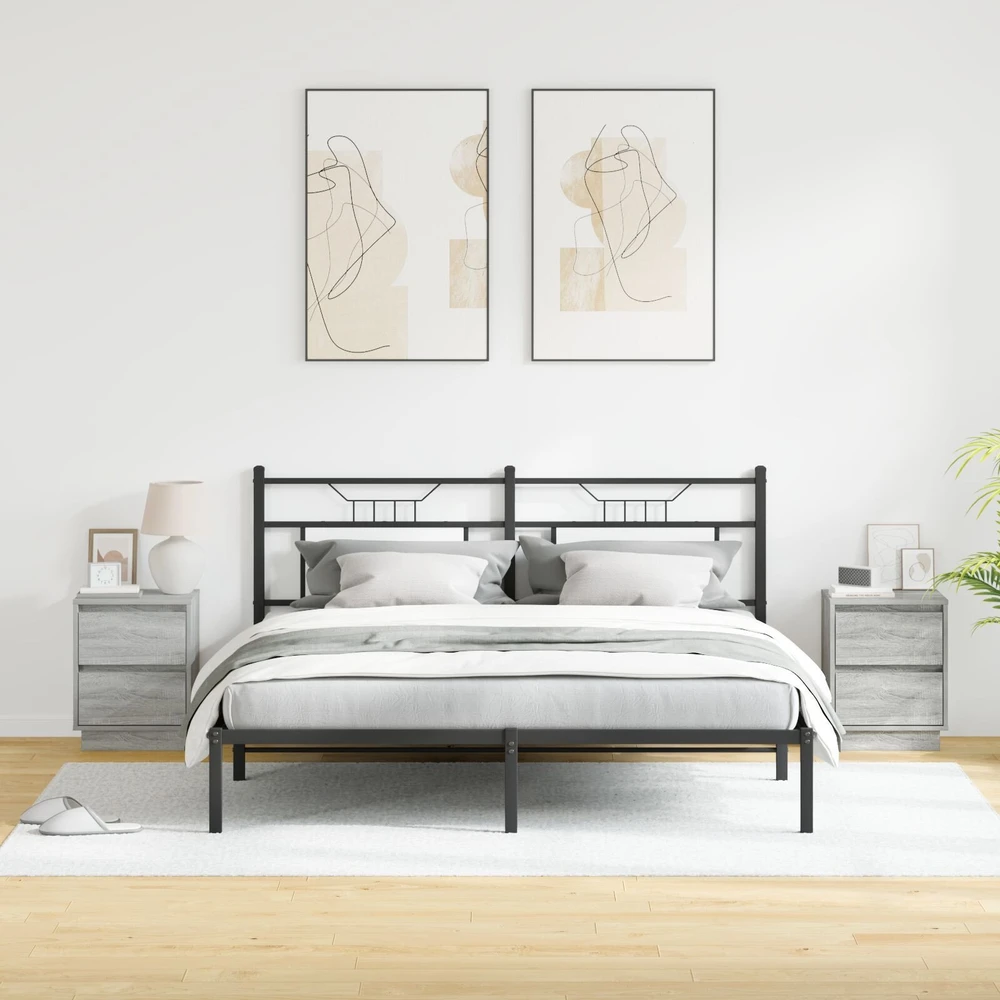 Šalia lovos spintelė su stalčių 2 pcs Pilka 39 x 34,5 x 50 cm