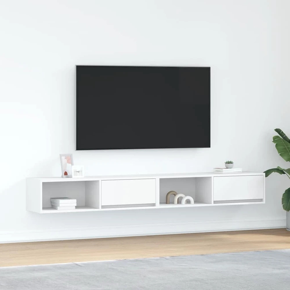 TV staliukas Televizoriaus spintelės, 2vnt., baltos, 100x31x25,5 cm, mediena
