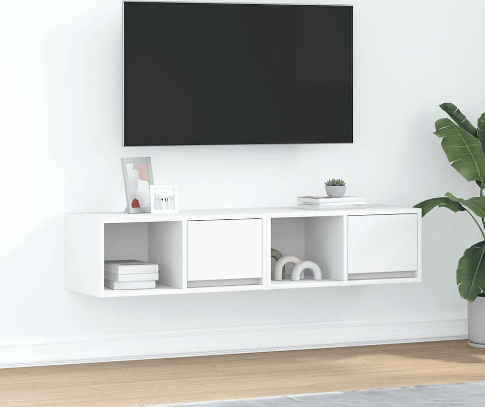 TV staliukas Televizoriaus spintelės, 2vnt., baltos, 60x31x25,5 cm, mediena