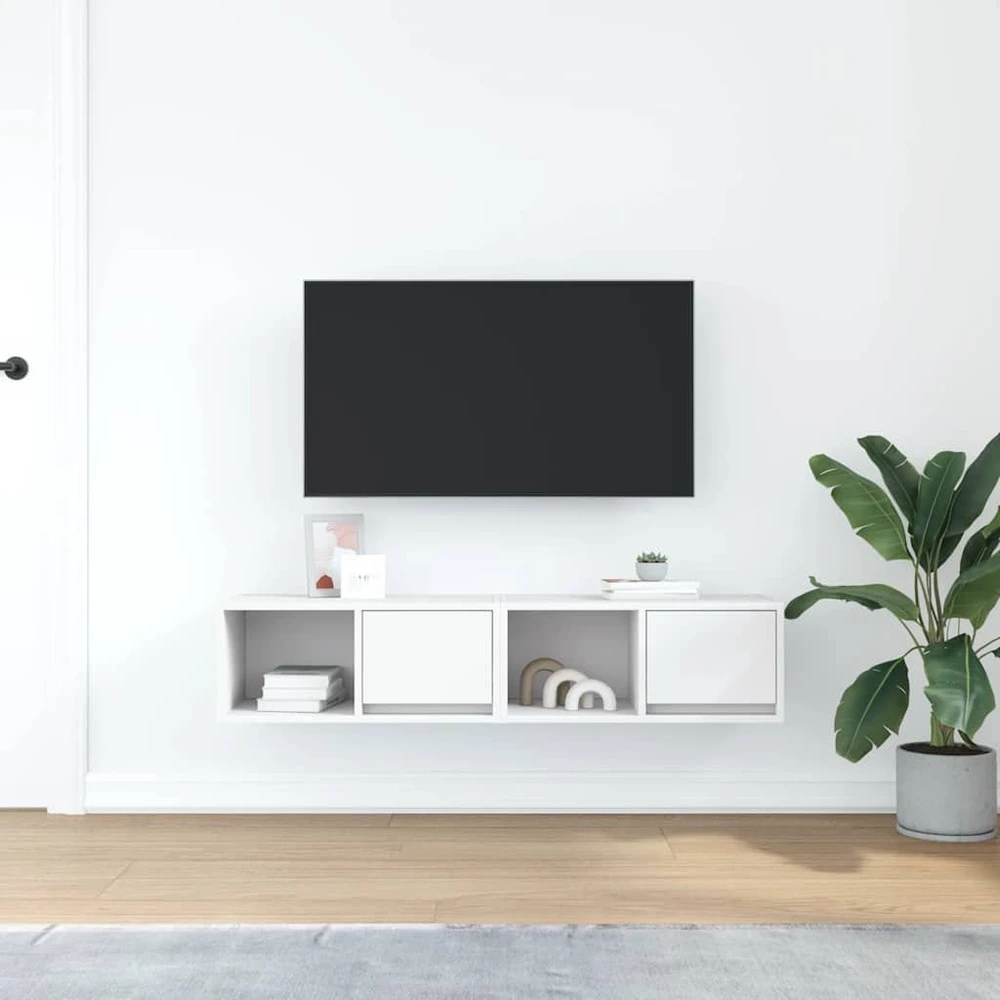 TV staliukas Televizoriaus spintelės, 2vnt., baltos, 60x31x25,5 cm, mediena