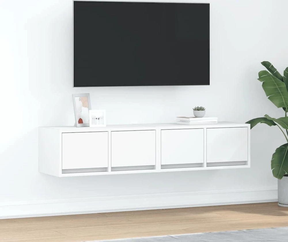 TV staliukas Televizoriaus spintelės, 2vnt., baltos, 60x31x25,5 cm, mediena