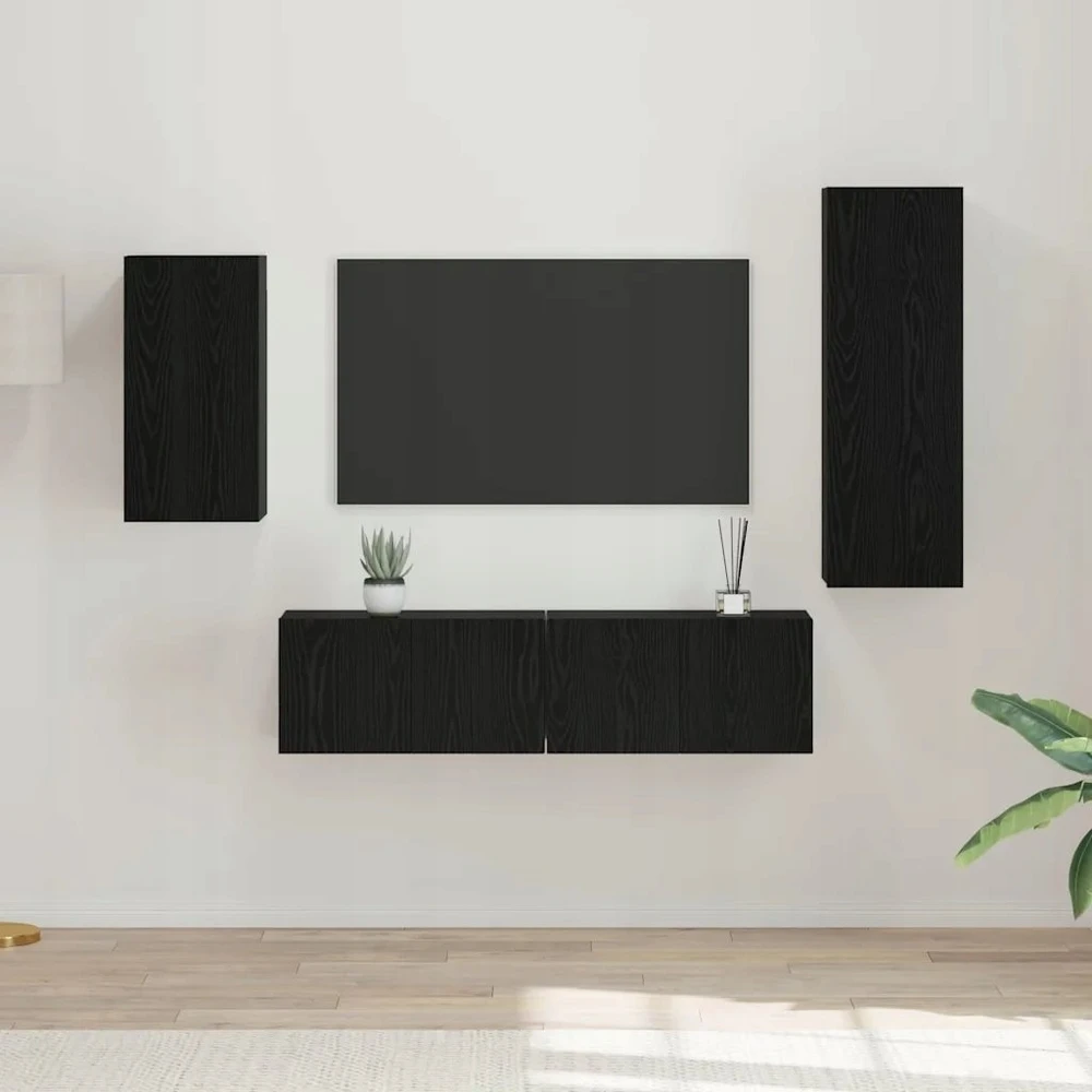 TV staliukas TV spintelių komplektas 4 vnt. Juodas ąžuolas Apdirbta mediena
