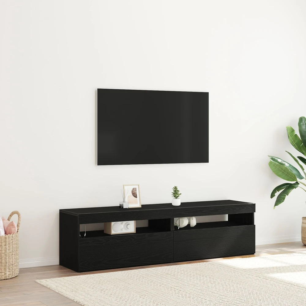 TV staliukas Televizoriaus spintelė 2 vnt. Juodas ąžuolas Apdirbta mediena
